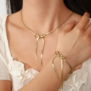Bowknot Pendant Necklace Bracelet Jewelry Titanium Steel Flat Snake Bone Chain Minimalist Commuter Elegant For Women