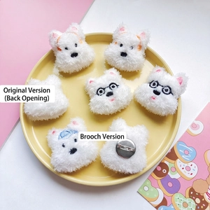 Cute white plush Westie dog doll charms with embroidery for brooches and accessories