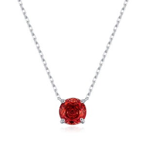 S925 sterling silver necklace featuring a round pomegranate red rose-cut crystal pendant