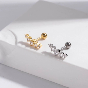 Double-headed stainless steel butterfly heart cartilage studs with sparkling zircon