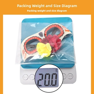 Weight measurement of Day of the Dead mask with vibrant artificial flowers and skull patterns