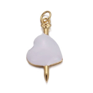 Detail of light purple heart pendant with golden nail element and loop for jewelry DIY