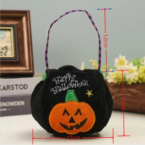 Detailed dimensions of Halloween pumpkin candy bag with Happy Halloween embroidery
