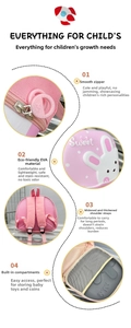 Pink cartoon rabbit toddler backpack features breathable mesh straps and durable EVA material