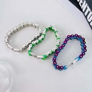 Detailed view of colorful stainless steel motorcycle bike chain bracelets for men