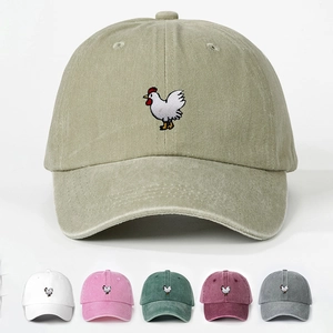 Washed Polyester Embroidered Rooster Baseball Cap Adjustable Outdoor Sun Protection Casual Dad Hat For Men Women