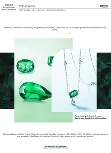 Close-up of emerald pendant necklace with white zircon accents on S925 silver chain