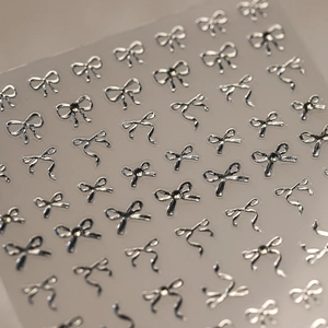 Autocollants ongles papillon 5D argentés stéréoscopiques avec strass et effet métal