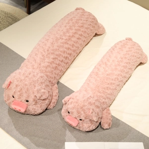 Plush long pig body pillow for sleeping, soft curly fleece stuffed animal for girls