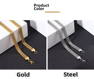Detailed close-up of woven mesh metal bracelet chains in gold and steel finishes