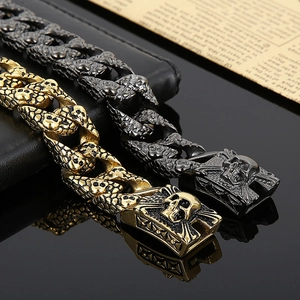 Hip hop punk skull bracelets with snake scale texture in gold and black finishes