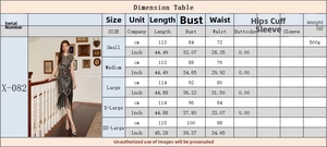 Tableau des tailles avec mesures du buste et de la taille pour la robe à franges
