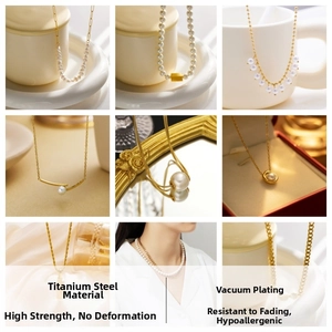 Detail view of titanium steel pearl necklaces featuring vacuum plated gold finish and texture