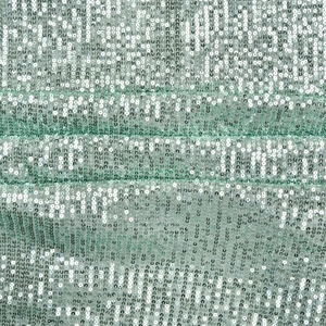 Dettaglio del tessuto a rete verde acqua con paillettes argento sull'abito sexy