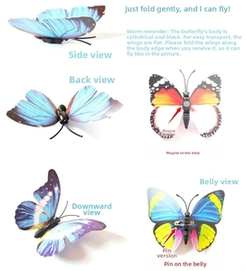 Detailed view of 3D butterfly wall stickers with magnet and pin back for versatile decoration