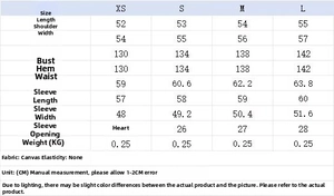 Size chart for plaid nylon jacket and lantern pants set with measurements in cm