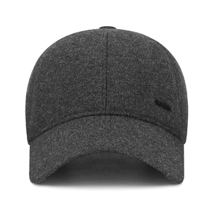 Cappello da baseball invernale in misto lana grigio scuro con paraorecchie