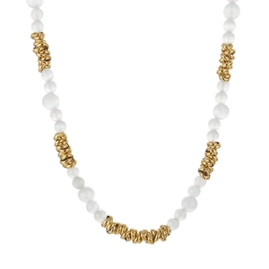 Collier bohème en acier inoxydable avec perles d'opale blanche et détails en spirale d'or
