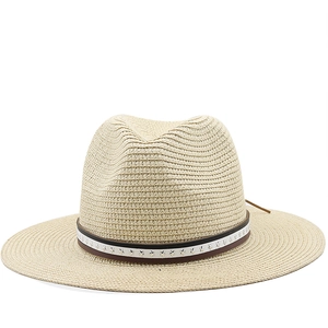 Chapeau Fedora En Paille Panama À Large Bord Protection Solaire Vacances À La Plage Style Western Jazz Avec Ceinture À Rivets Étoilés Pour Hommes Femmes