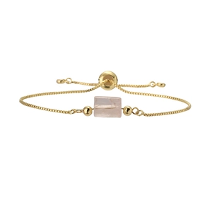 Adjustable gold chain bracelet featuring a minimalist pink natural stone hexagonal column