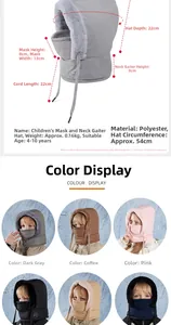 Detailed dimension chart and multi-color display of kids warm hooded neck warmer mask