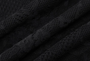 Close-up detail of sexy black lace mesh fabric with fine breathable net texture