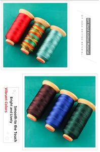 Macro view of colorful braided silk threads on wooden spools for DIY jewelry making