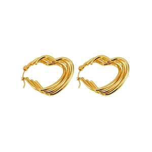 Polished 18K gold multilayer wire heart-shaped hoop earrings for women in ins style