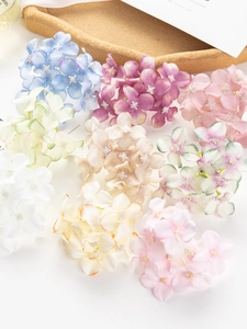 Detail view of colorful artificial silk hydrangea petals for DIY wedding floral decor