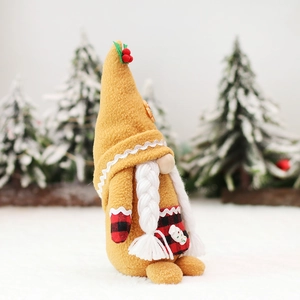 Christmas faceless gnome doll with ginger hat and white braids for holiday decoration