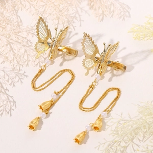 Butterfly Hair Clips Moving Wings Hollow Alloy Long Tassel Faux Artificial Pearl Chinese Style Hanfu Accessories Women Girls Elegant Jewelry