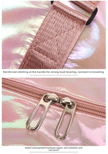 Detail of durable reinforced stitching and anti-oxidation metal zippers on pink travel bag