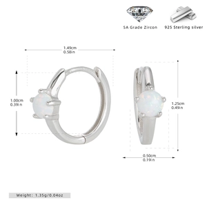 Detailed dimensions showing 1.49cm diameter of 925 sterling silver opal hoop earrings