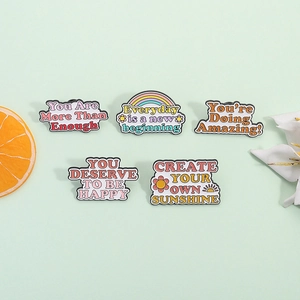 Cartoon Cute English Inspirational Quotes Enamel Brooch Pin Zinc Alloy Flower Rainbow Heart Badge Lapel Jewelry Gift For Backpack
