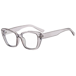 Minimalist cat-eye blue light blocking glasses with transparent grey frame in 45-degree view