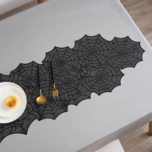 Halloween Spider Web Table Runner Hollow Out Lace PVC Bronzing Gothic Party Dining Table Decoration