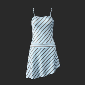 Detail of a slim fit backless printed dress with thin straps and asymmetrical hemline