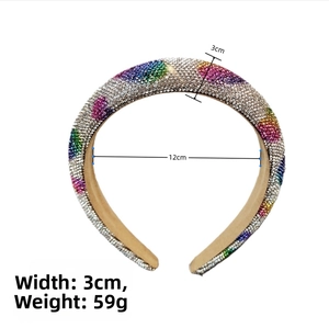 Detail view showing a 3cm width and 12cm diameter of the colorful rhinestone headband