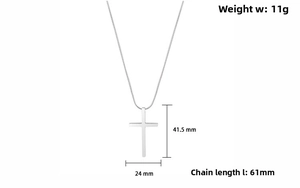 Détail du pendentif croix en acier poli avec dimensions 41,5mm par 24mm et poids de 11g