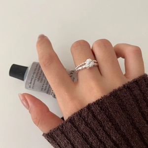 Minimalist 925 sterling silver bead chain and textured stackable rings for women