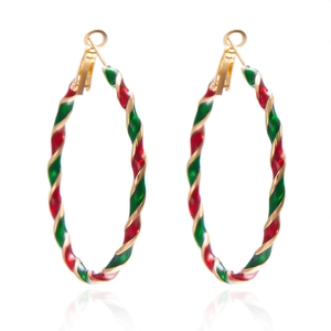 Christmas spiral hoop earrings with festive red green and gold enamel twisted design