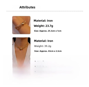 Specifications of gold layered ball jewelry set including necklace and bracelet dimensions