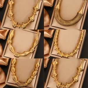 Circular Spring Texture Necklace Stainless Steel 18K Gold Plated Industrial Geometric Retro Clavicle Chain For Women