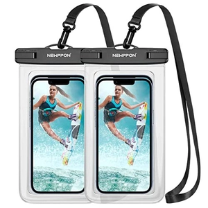 Set of 2 universal waterproof phone pouches with touch-sensitive screens and neck lanyards