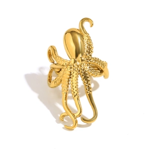 Bague pieuvre en acier inoxydable plaqué or 18 carats avec tentacules sculpturaux