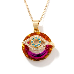 Vintage evil eye pendant necklace in gold with multicolor crystals and tiny micro-inlays
