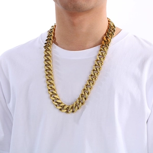 Polished thick gold Cuban link chain necklace for men in stainless steel style