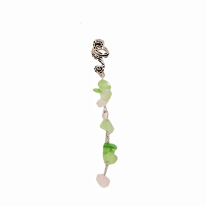 Silver snake-shaped hair pendant with green and white gemstone beads for DIY dreadlocks