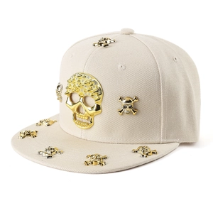Skull Snapback Hat With Gold Metal Rivets Flat Brim Adjustable Punk Hip Hop Streetwear Headwear For Men Women