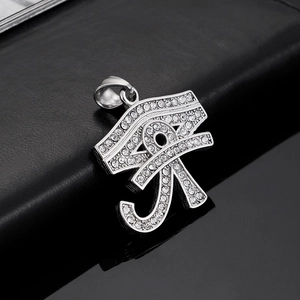 Hip hop silver Horus Eye pendant necklace featuring sparkling cubic zirconia stones